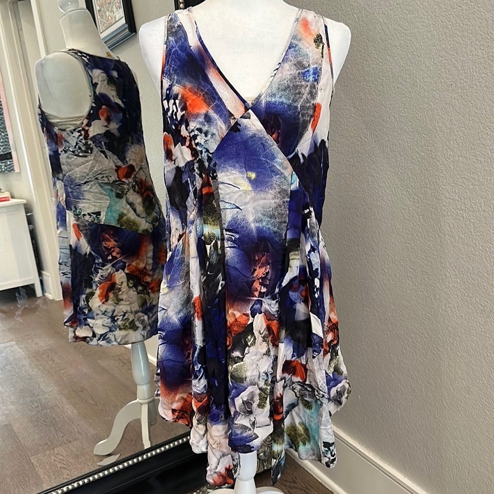 Like NEW Leifsdottir Anthropologie Flowy Silk Midi Dress with Nude Slip 6 Medium